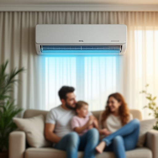 Oturma odasında modern bir klima ünitesi.