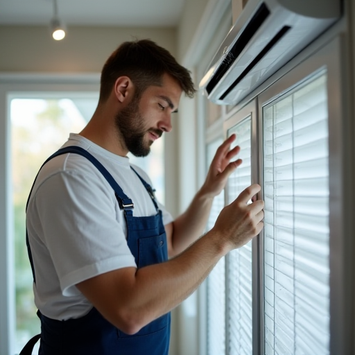 Bir teknisyen, klima filtrelerini temizliyor.
