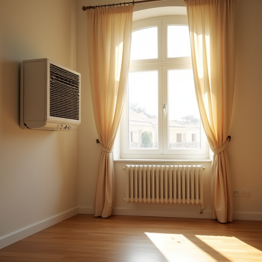 Üst katlı bir apartman dairesindeki klima ünitesi.