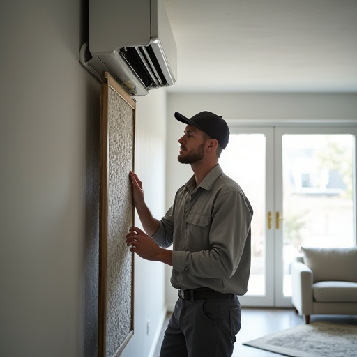 Teknisyen, kirli bir klima filtresini inceliyor.