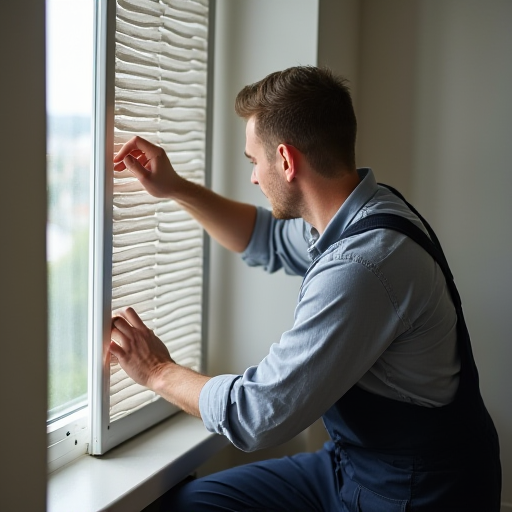 Bir teknisyen, bir klima filtresini temizliyor.