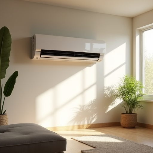 Oturma odasında modern bir klima ünitesi.