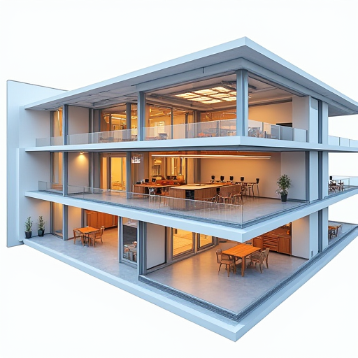 Levent'teki bir ofis binasının mimari çizimi, merkezi klima sistemi için kullanılan havalandırma kanalları düzeni ile birlikte.