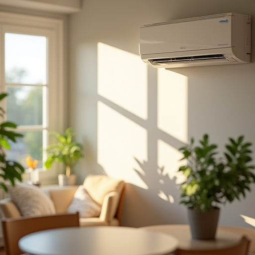 Modern, küçük bir dairede bulunan split klima ünitesi.