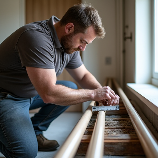 Bir teknisyen, AC borularının uzunluklarını ölçüyor.