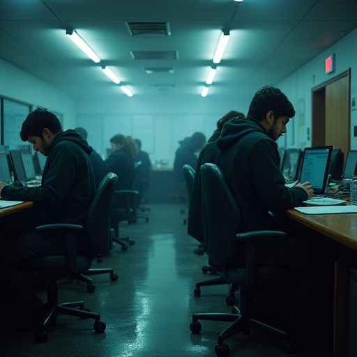 Çalışanlar, soğuk bir iş yerinde titriyor.