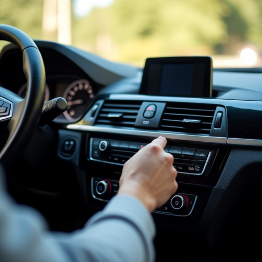 Sürücü, arabanın klima kontrollerini ayarlıyor.