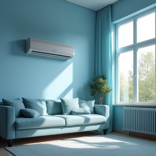 Oturma odasında modern bir klima.