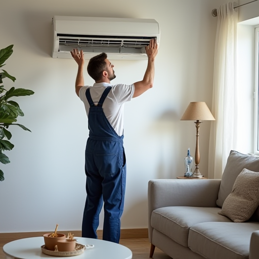 Bir teknisyen, bir klima filtresini temizliyor.