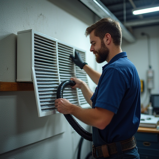 Klima filtresini temizleyen bir adam.