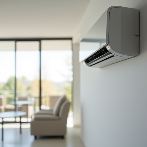 Modern bir klima ünitesi, çağdaş bir oturma odasında.