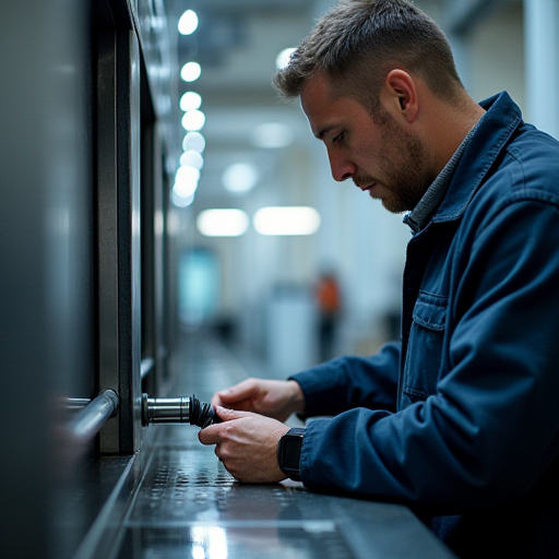 Bir teknisyen, bir hava perdesini kontrol ediyor.