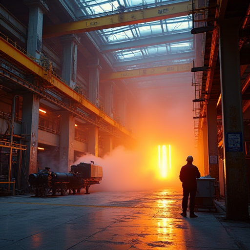 Büyük bir endüstriyel alanda ısı üreten kaynaklar.