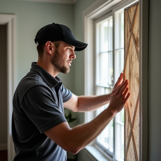 HVAC teknisyeni, filtreleri kontrol ediyor.