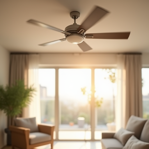 Modern bir oturma odasında tavan vantilatörü.