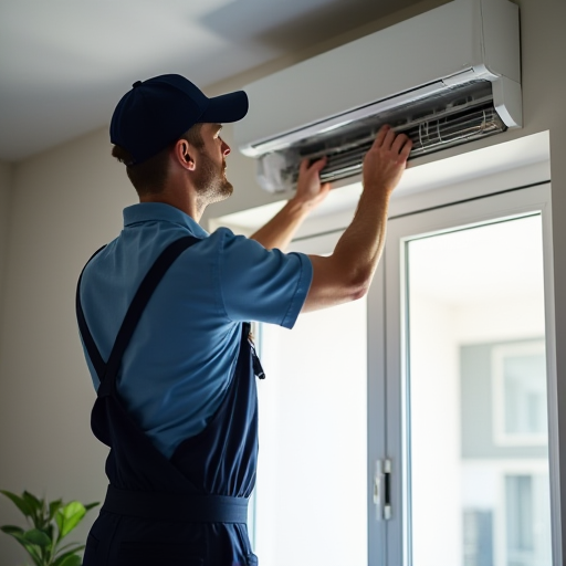 Teknisyen klima filtresini temizliyor.