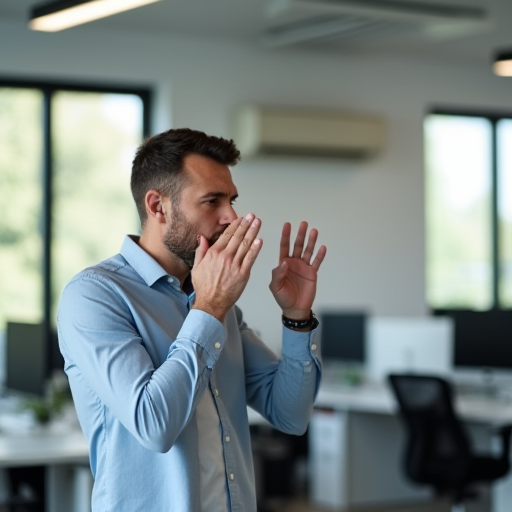 Klima bulunan bir ofiste bir kişinin hapşırdığı.