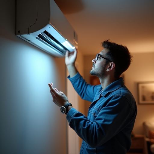 Bir teknisyen, bir klima cihazını kontrol ediyor.