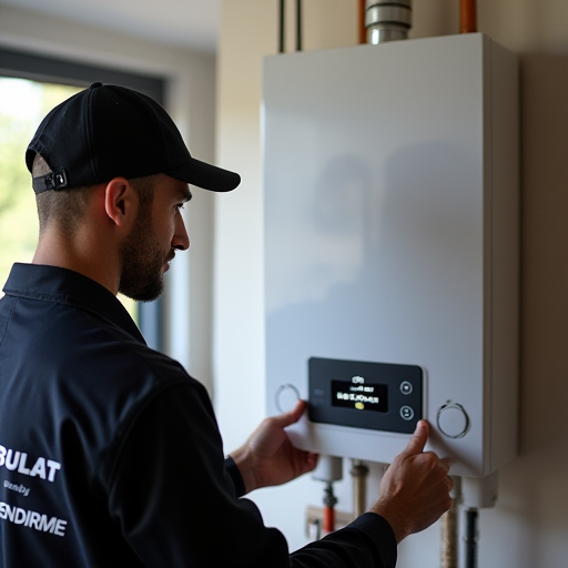 Bir teknisyen, E1 hata kodu gösteren bir kazan incelemesi yapıyor.