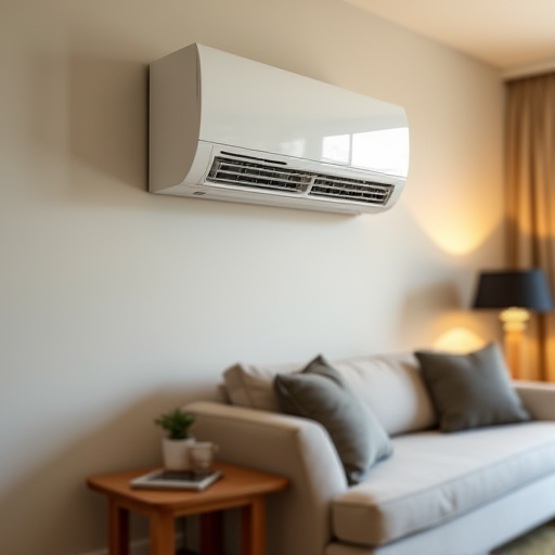 Bölmeli klima ünitesi bulunan oturma odası.