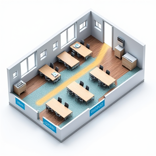 Ofis düzenini, klima kanallarını ve havalandırma deliklerini gösteren şema.