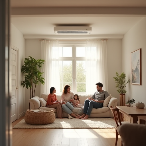 Modern bir ev içi, klima ünitesiyle.