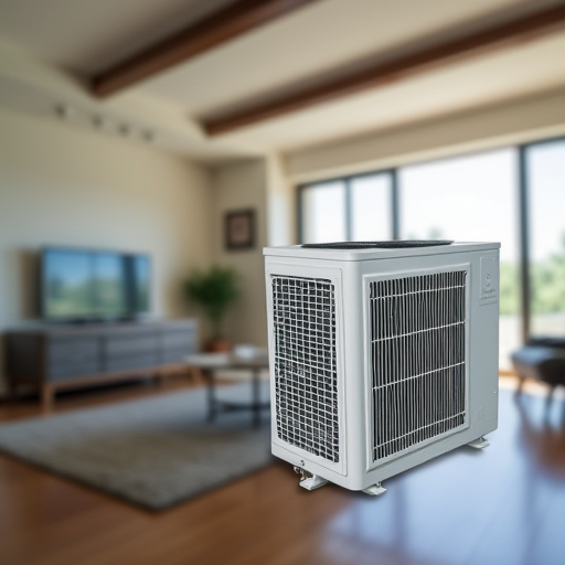 Modern bir oturma odasında, temiz filtreleri olan bir konut tipi iklimlendirme sistemi.