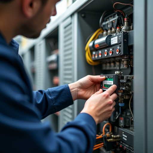 Bir teknisyen, ticari bir HVAC sisteminde çalışıyor.