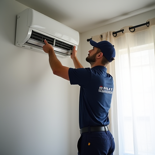 Bulat İklimlendirme'den profesyonel bir HVAC teknisyeni, bir klima ünitesi kurulumu yapıyor.