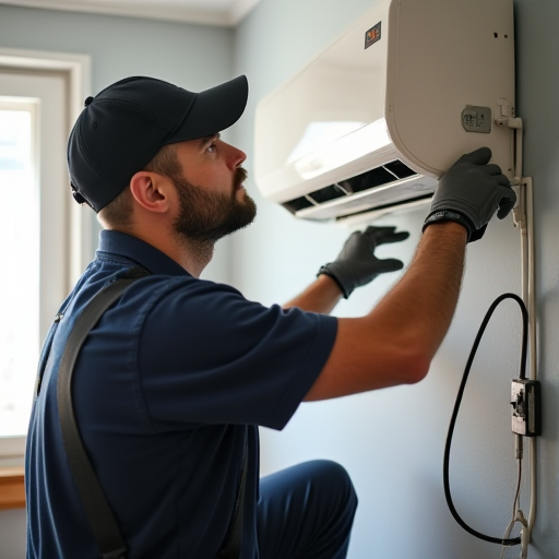 Profesyonel bir HVAC teknisyeni, kurulumu kontrol ediyor.