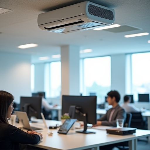 Klima sistemli, merkezi klima ünitesi olmayan, modern ofis.