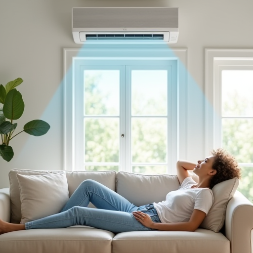 Bir odada, klima ünitesi bulunan bir kişinin dinlenmesi.