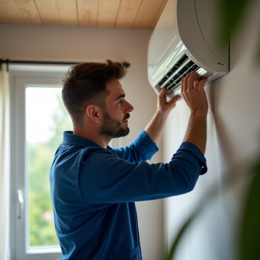 Bulat İklimlendirme'den bir teknisyen bakım yapıyor.