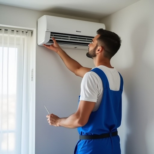 Bulat İklimlendirme'den bir teknisyen, bir klima cihazı montajı yapıyor.