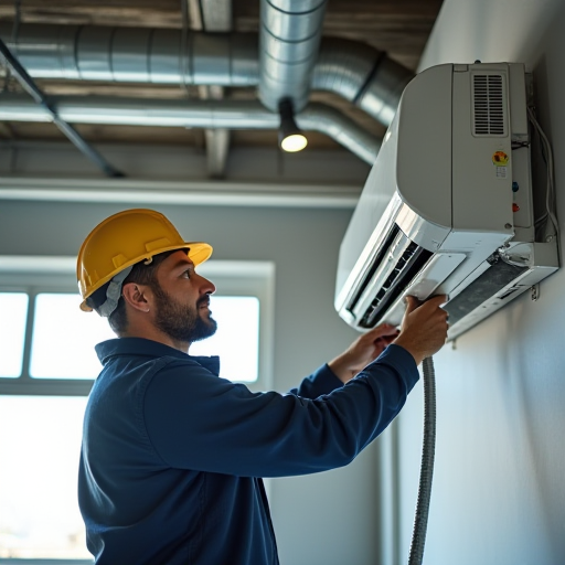 Klima boru hattı montajı yapan teknisyen.