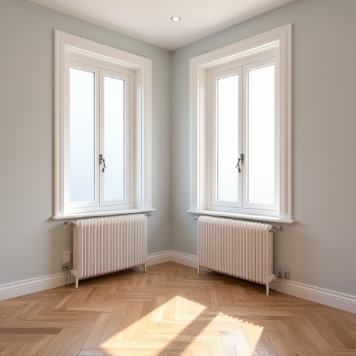 Verimli ısıtma için radyatörlerin ideal konumda bulunduğu oda.