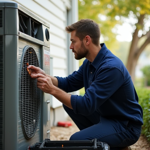 HVAC teknisyeni, bir klima ünitesini kontrol ediyor.