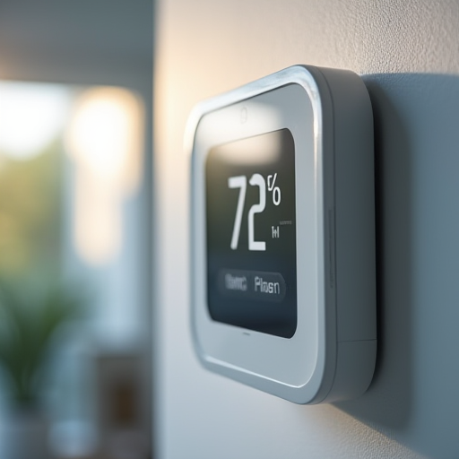 Duvara monte edilmiş, programlanabilir bir termostat.