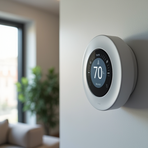 Duvara monte edilmiş, programlanabilir bir termostat.