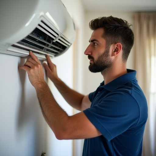 Bulat İklimlendirme'den profesyonel bir HVAC teknisyeni, bir klima ünitesinin temizliğini yapıyor ve bakımını gerçekleştiriyor.