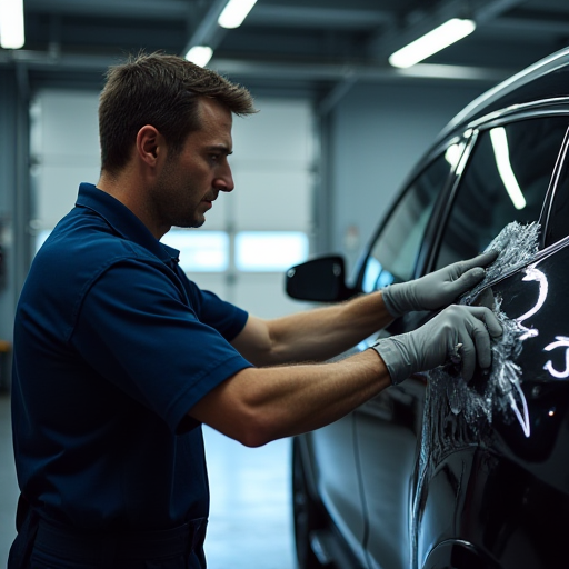 Bir tamirci, bir otomobilin klima sistemini temizliyor.