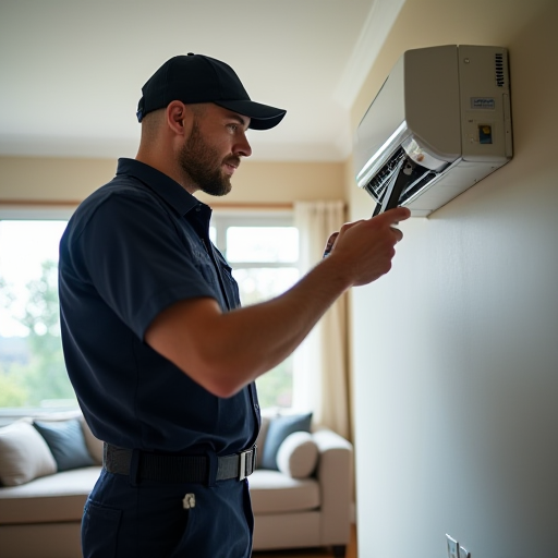 HVAC teknisyeni, bir klima ünitesini kontrol ediyor.