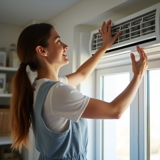 Klima filtresini temizleyen bir kişi.