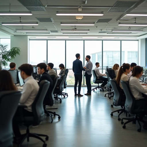 Modern ofis alanı, çalışanların rahat bir şekilde çalıştığı bir ortam.