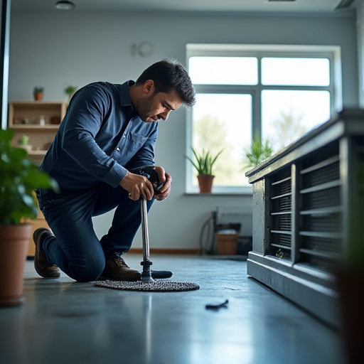 Teknisyen, klima cihazının soğutucu akışkan borularını kontrol ediyor.