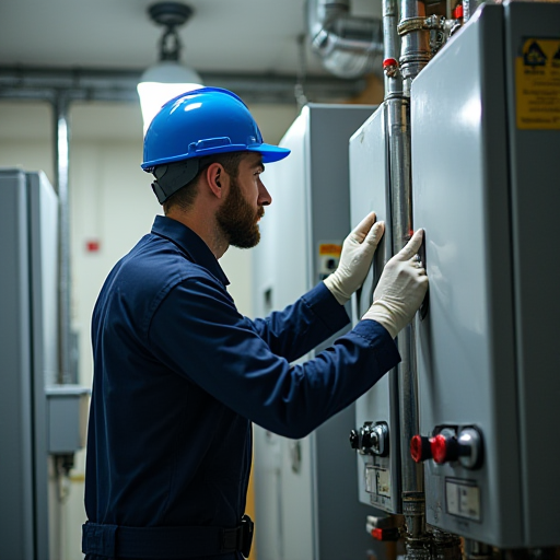 Kazan bakımını yapan teknisyen.