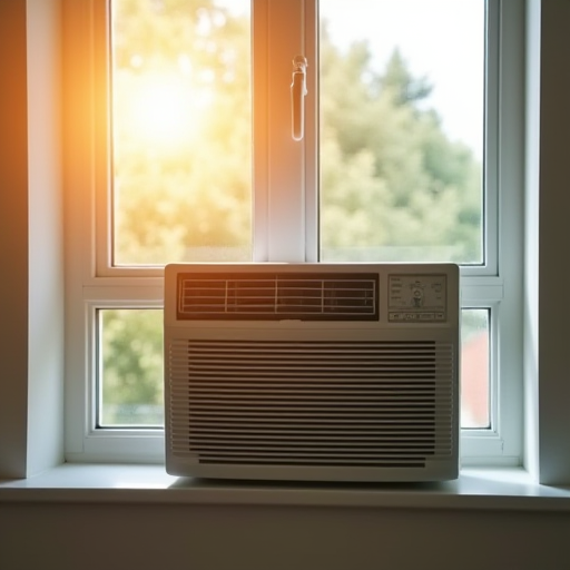 Güneşli bir günde pencere tipi klima.