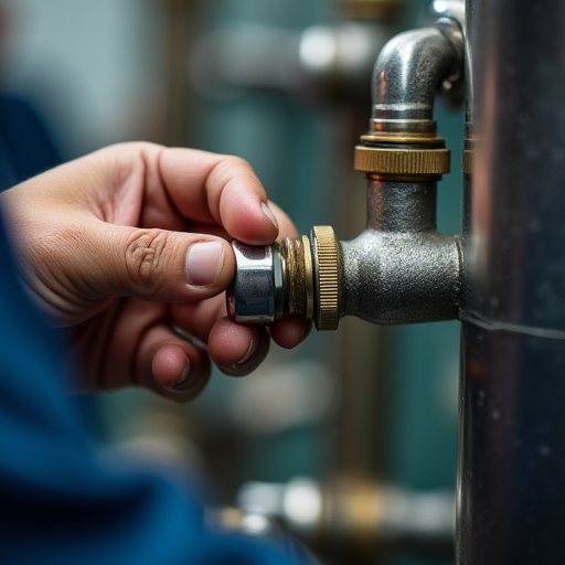 Bir teknisyen, bir kazan bağlantısını tamir ediyor.