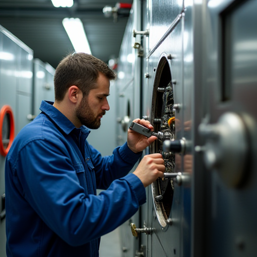 Bir teknisyenin bir kazan üzerinde çalıştığı yakın çekim.