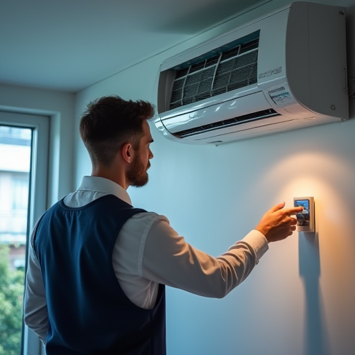 Bir teknisyen, akıllı bir HVAC (ısıtma, havalandırma ve iklimlendirme) sistemi kuruyor.